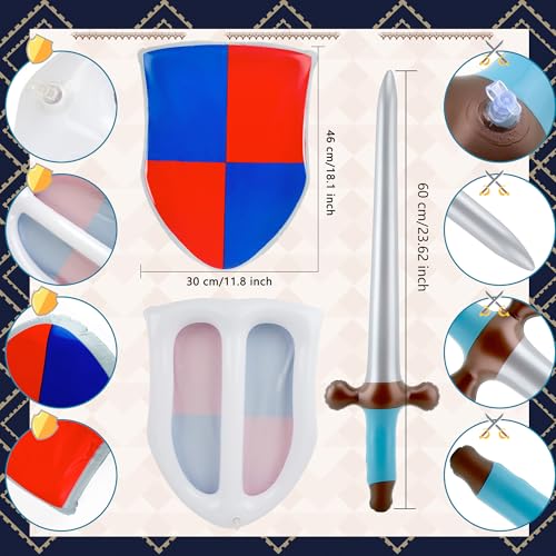 Fahacop 16 Pack Inflatable Joust Sword and Shield Set Including 8 Pcs Blow up Pirates Sword and 8 Pcs Inflatable Medieval Shield for Kids Birthday Cosplay Pirate Party Favors - Image 5