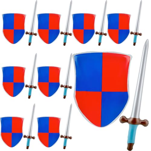 Fahacop 16 Pack Inflatable Joust Sword and Shield Set Including 8 Pcs Blow up Pirates Sword and 8 Pcs Inflatable Medieval Shield for Kids Birthday Cosplay Pirate Party Favors - Image 1