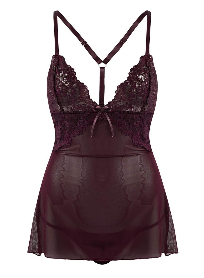 trendyol Plum Tulle Lace Babydoll/Fantasy Nightgown - Image 3