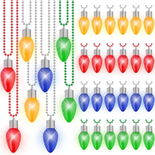 Traplace 24PCS Light up Christmas Necklace 3 Light Modes Bulbs Bead Chain Design Colorful Xmas Glow Necklaces Bulk for Adults Christmas Party Favors for Ugly Sweater Festive Holiday - Image 1