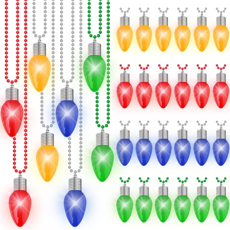 Traplace 24PCS Light up Christmas Necklace 3 Light Modes Bulbs Bead Chain Design Colorful Xmas Glow Necklaces Bulk for Adults Christmas Party Favors for Ugly Sweater Festive Holiday - Image 3