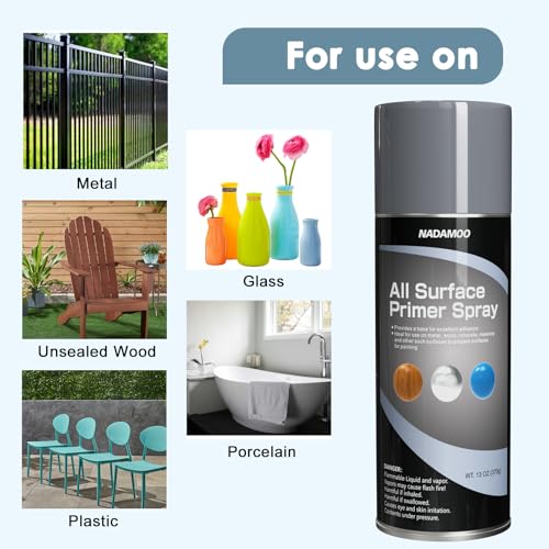 NADAMOO All Surface Primer Spray, One-Part Epoxy Primer Matte Gray, 1 Can, Enhance Adhesion for Multi Surface - Porcelain, Glass, Metal, Plastic, Wood - Image 4