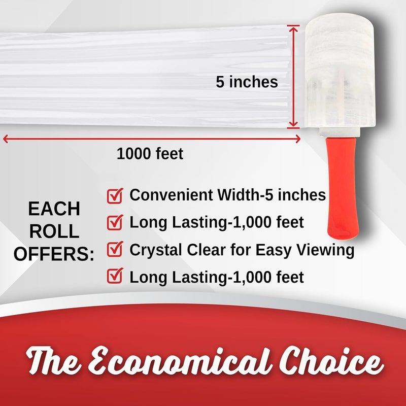 Simply Cool 12 Pack Industrial Strength Mini Hand Stretch Wrap with 2 Plastic Handles, 60 Gauge Thick, 5" x 1000 Ft Roll, Shrink Wrap Roll for Moving Pallets, Plastic Wrap for Packing, Heavy Duty Stretch Film - Image 3