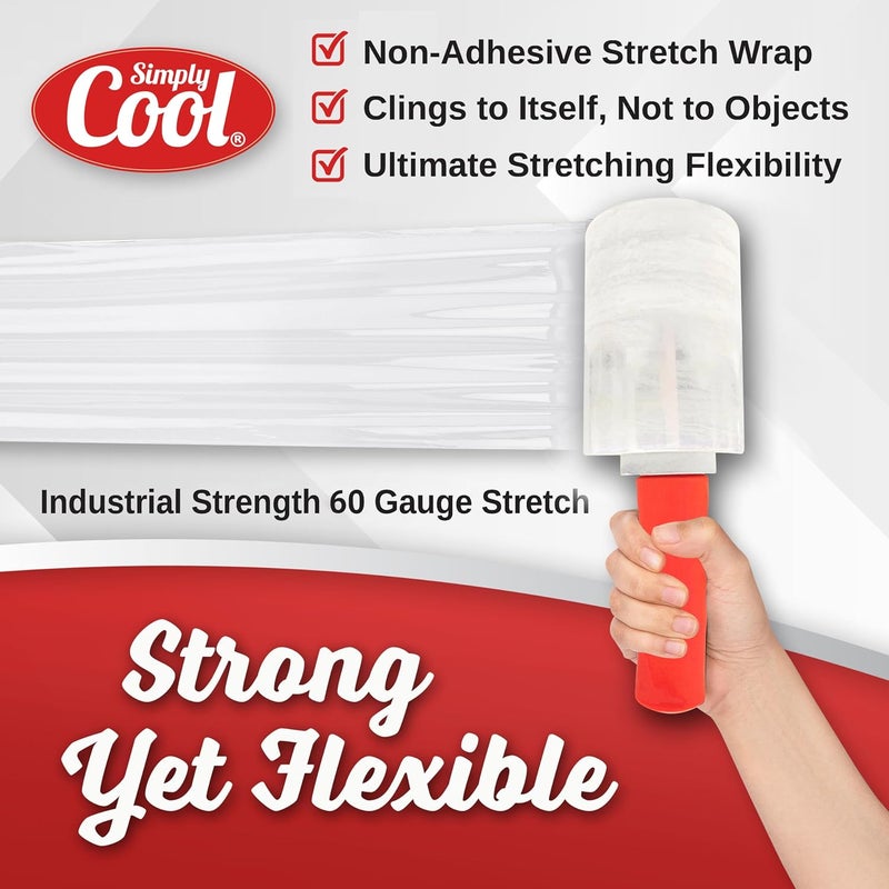 Simply Cool 12 Pack Industrial Strength Mini Hand Stretch Wrap with 2 Plastic Handles, 60 Gauge Thick, 5" x 1000 Ft Roll, Shrink Wrap Roll for Moving Pallets, Plastic Wrap for Packing, Heavy Duty Stretch Film - Image 2