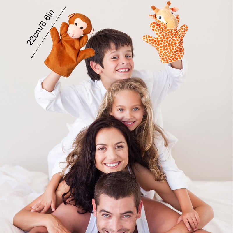 Hungdao 12 Pieces Hand Puppet Zoo Animal Plush Puppets Cute Animal Plush Pretend Educational Toys with Tiger Lion Bear Leopard Design for Telling Story Teaching Role Play - Image 3