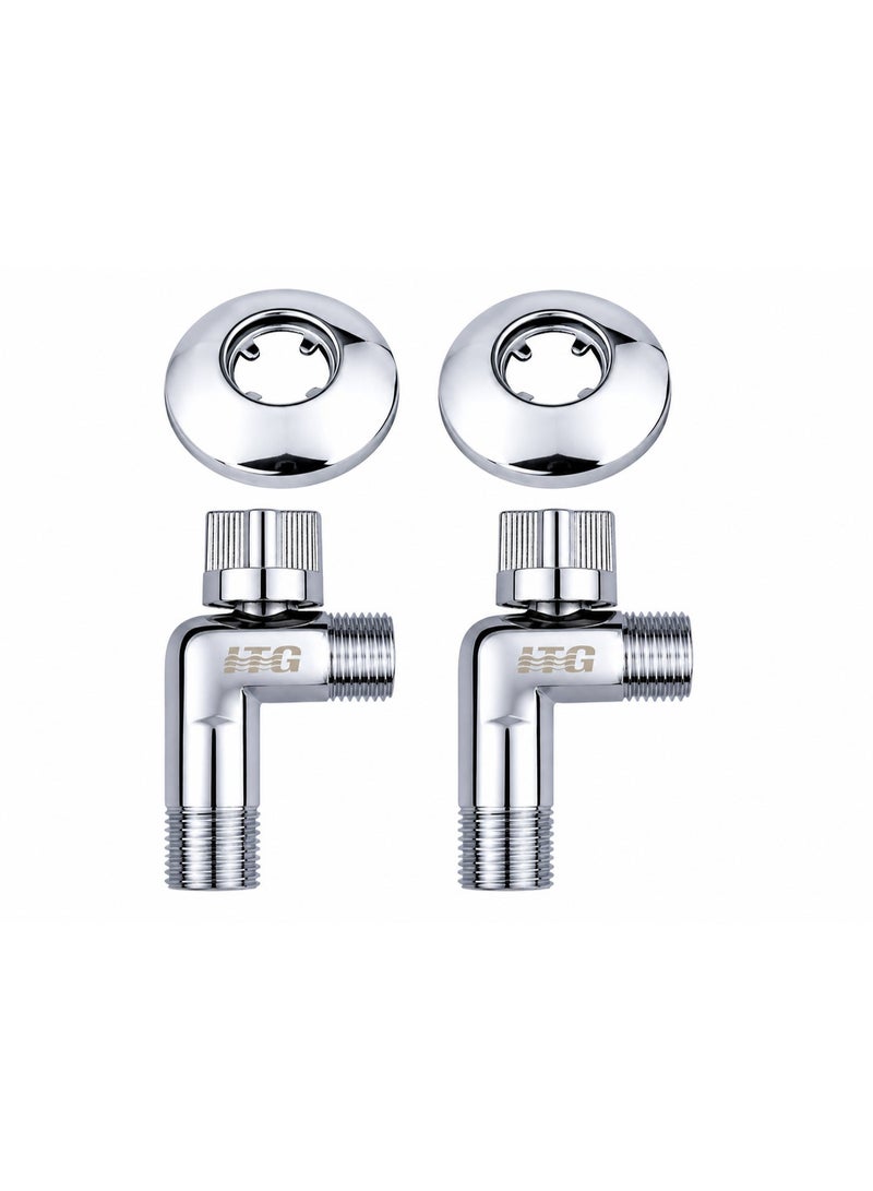 ITG Premium Chrome Angle Valve Set with Wall Flanges, Heavy Duty Brass Water Shut Off Valves for Bathroom, Toilet, Bidet Spray & Kitchen Use, Rust Resistant, 5 Year Warranty - Image 1