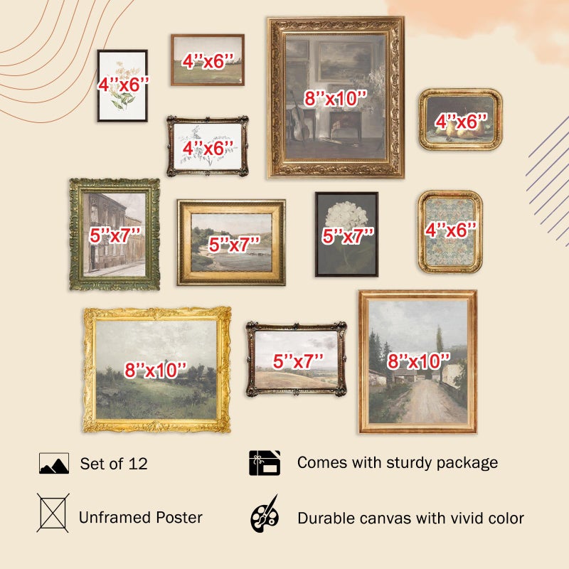 KBKBART Vintage Wall Art Prints, French Country Wall Decor Countryside Landscape Antique Canvas Painting, Vintage Botanical Art Prints, Rustic Farmhouse Decor Wall Art for Bathroom, Bedroom Gallery-UNFRAMED - Image 2