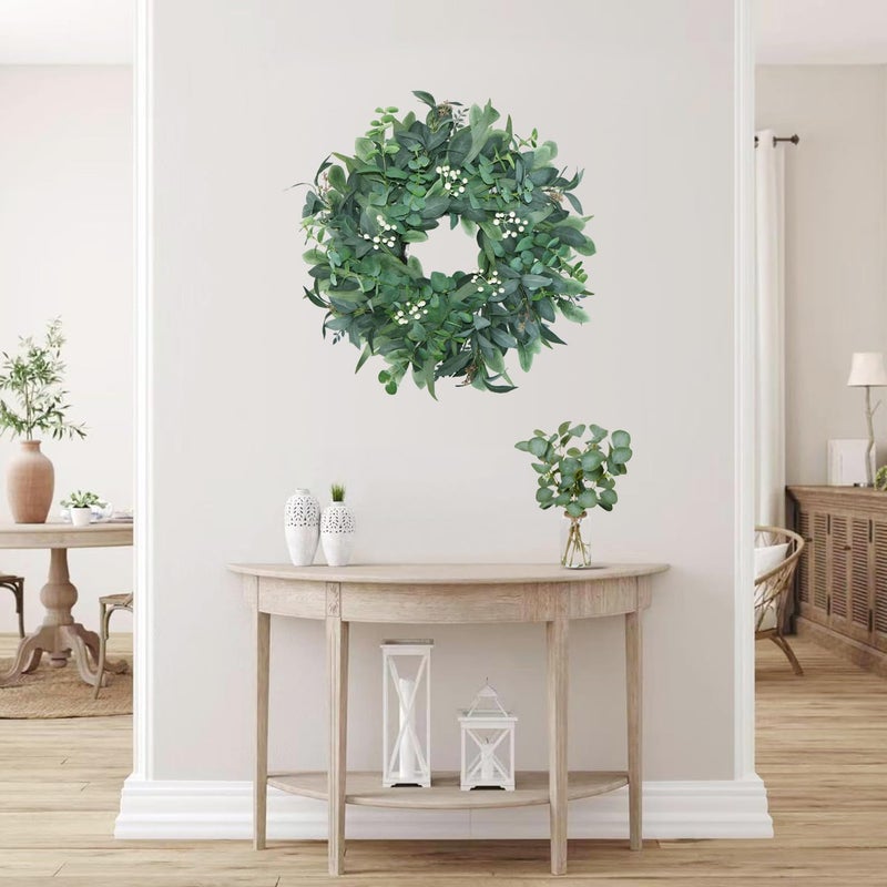 BINFEN 24"-26â€œ Green Eucalyptus Wreaths for Front Door with White Berries â€“ Lifelike Spring, Summer, and Winter Wreath for Farmhouse Front Porch, Window, Door Decor - Image 4