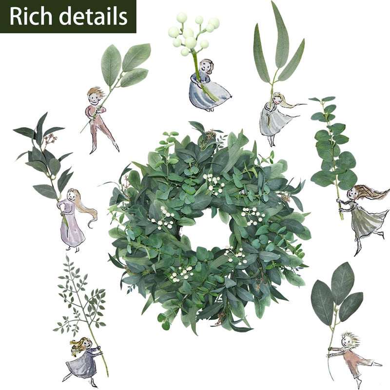 BINFEN 24"-26â€œ Green Eucalyptus Wreaths for Front Door with White Berries â€“ Lifelike Spring, Summer, and Winter Wreath for Farmhouse Front Porch, Window, Door Decor - Image 2
