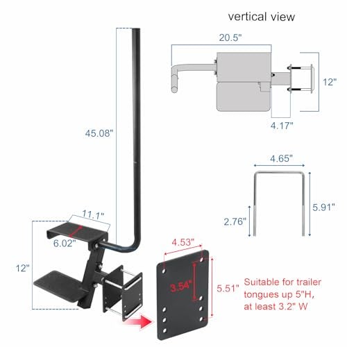 OUTPRIZE Boat Trailer Step, Heavy Duty Steel 2 Steps Ladder for Boat Trailer Tongue with Handrail, 450lbs Capacity, Black - Image 2