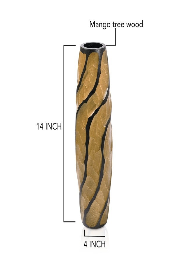 Aeravida Locally Slanting 14-inch Mango Wood Concaving Vase | Modern Flower Vase | Mango Tree Wood Kitchen Decor | Handmade Vase | Carved Shaped Vase | Gift for Special Day - Image 3