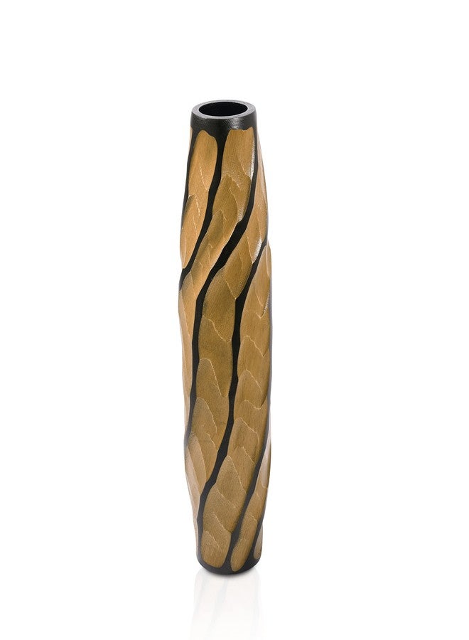 Aeravida Locally Slanting 14-inch Mango Wood Concaving Vase | Modern Flower Vase | Mango Tree Wood Kitchen Decor | Handmade Vase | Carved Shaped Vase | Gift for Special Day - Image 2
