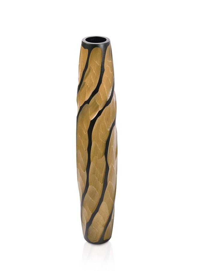 Aeravida Locally Slanting 14-inch Mango Wood Concaving Vase | Modern Flower Vase | Mango Tree Wood Kitchen Decor | Handmade Vase | Carved Shaped Vase | Gift for Special Day - Image 1