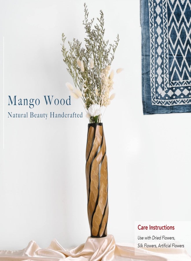 Aeravida Locally Slanting 14-inch Mango Wood Concaving Vase | Modern Flower Vase | Mango Tree Wood Kitchen Decor | Handmade Vase | Carved Shaped Vase | Gift for Special Day - Image 4