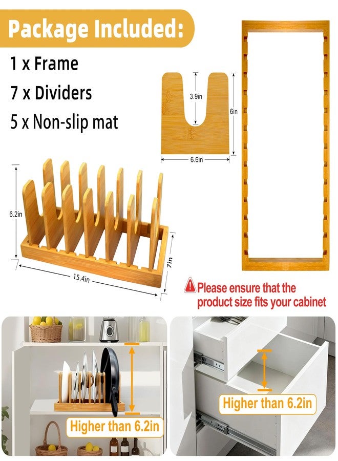 MinBoo Bamboo Pot Lid Organizer Pot Lid Holder, Pot and Pan Organizer Drawer Organizer for Pot Lids, Pans, Cutting Boards & Baking Sheets, Dinner Plates - Image 5