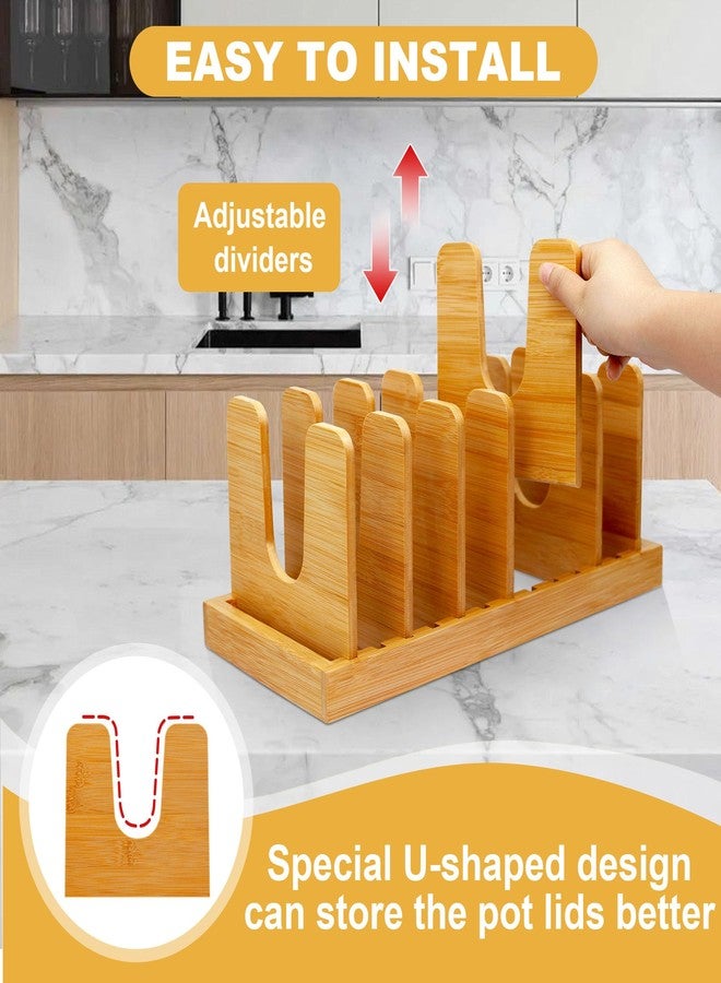 MinBoo Bamboo Pot Lid Organizer Pot Lid Holder, Pot and Pan Organizer Drawer Organizer for Pot Lids, Pans, Cutting Boards & Baking Sheets, Dinner Plates - Image 3