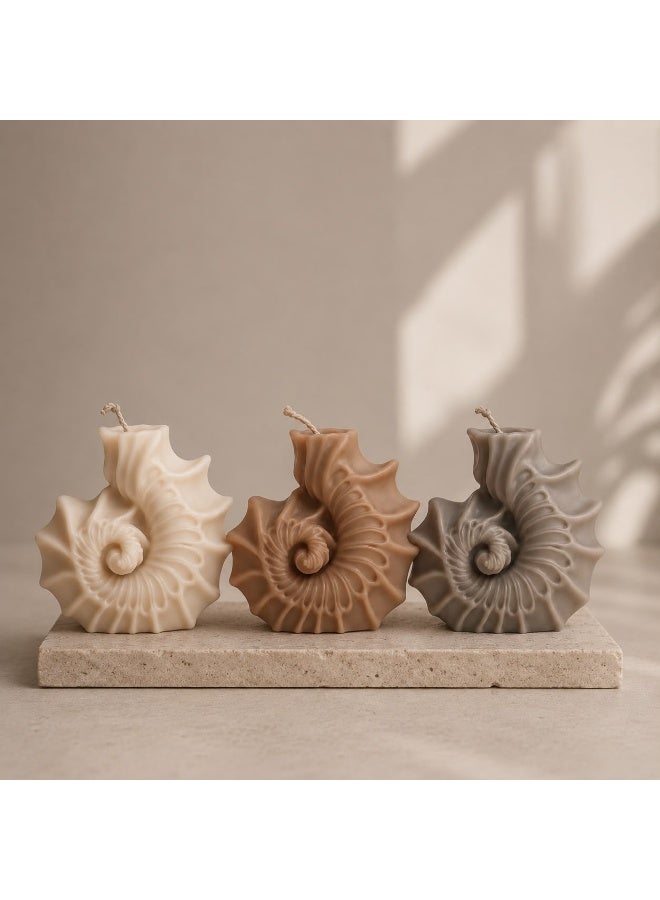 Decorative Seashell Shaped Candle, Spiral Nautilus Design, Modern Coastal Decor