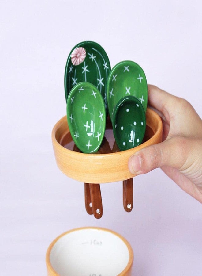 Sizikato 4pcs Porcelain Measuring Spoons with Base, Cute Cactus Shape - Image 5