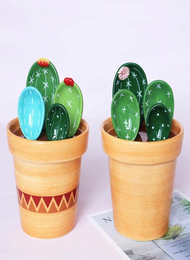 Sizikato 4pcs Porcelain Measuring Spoons with Base, Cute Cactus Shape - Image 4