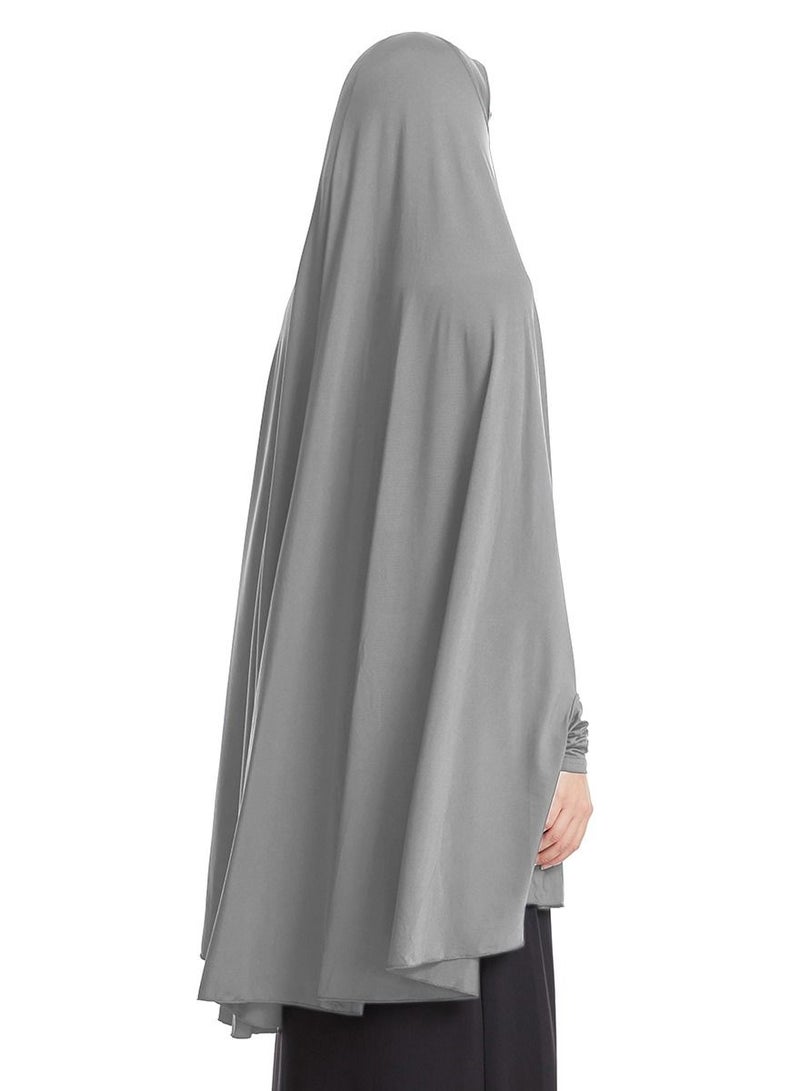 إسكدنيا Women's Solid Color Abaya Batwing Sleeve Thobe Robe With Hijab Grey  - Image 2