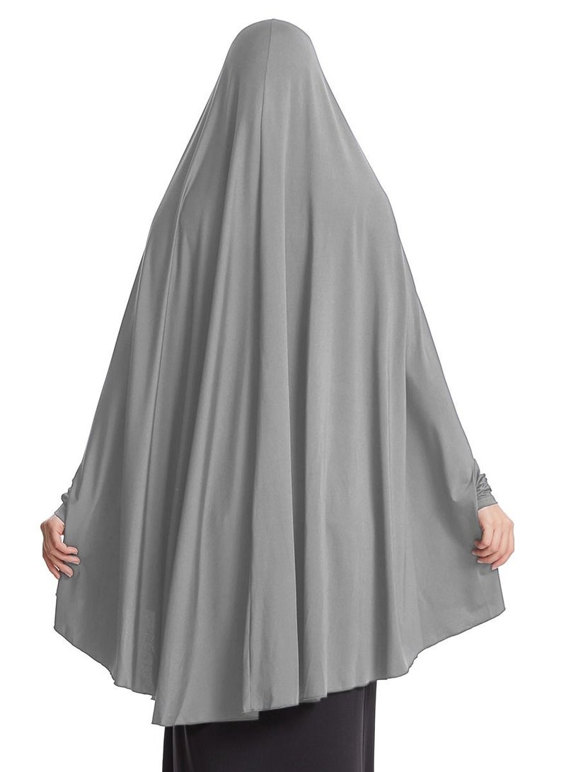 إسكدنيا Women's Solid Color Abaya Batwing Sleeve Thobe Robe With Hijab Grey  - Image 3