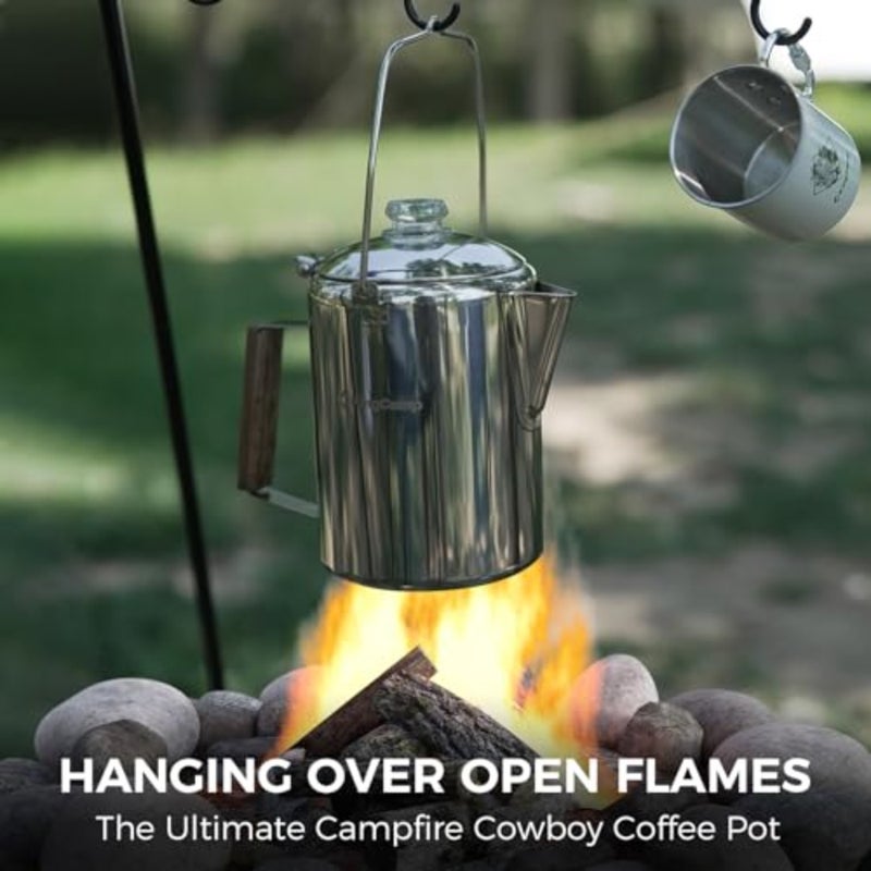 KingCamp Percolator Coffee Pot Campfire Coffee غلاية غلاية 304 من الفولاذ المقاوم للصدأ مع مقبض خشبي لأدوات الطبخ للتخييم في الهواء الطلق، والمقصورة، وRV، والمطبخ، والصيد وحقائب الظهر، بدون ألومنيوم أو بلاستيك 9 أكواب - Image 5