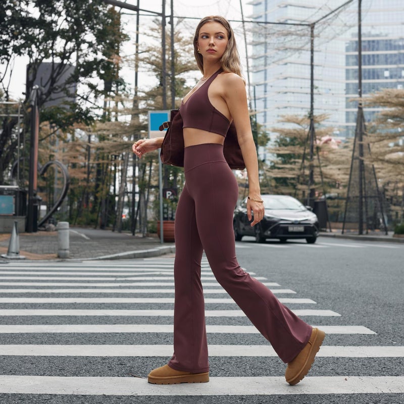 INGIA Womens Halter Longline Sports Bra Padded Low Back Yoga Bra Workout Crop Top with Built in Bra Plumbrown Medium - Image 5