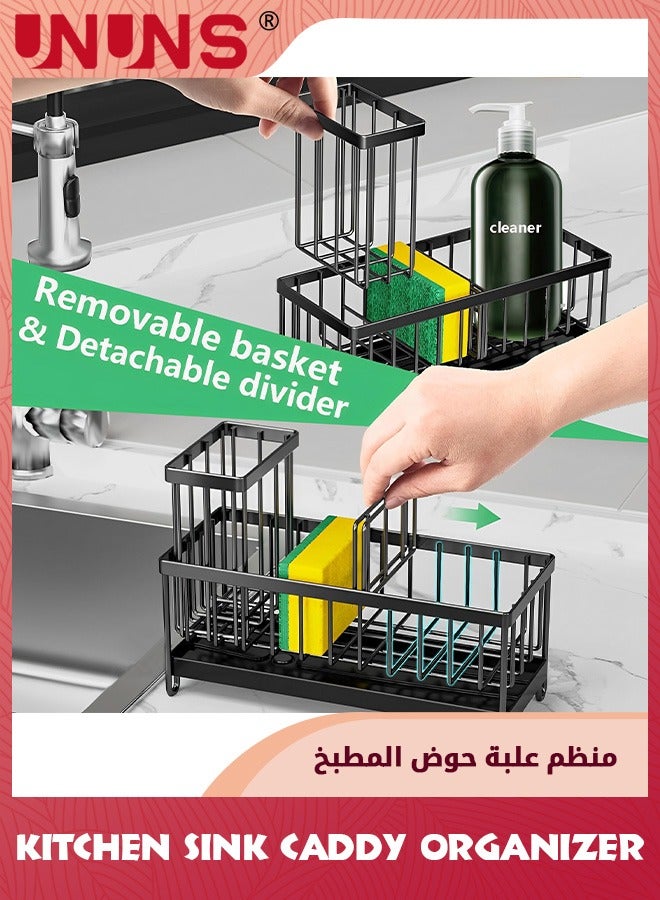UNUNS Sponge Holder For Kitchen Sink,Sink Caddy With Brush Holder Self-draining,Kitchen Sponge Caddy Organizer With Divider Stainless Steel Sink Accessories Storage For Countertop,Black - Image 5