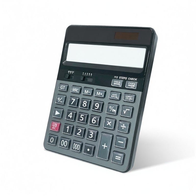 14-Digit Calculator: Grey, Large Crystal Buttons - Dual Solar Battery Power Portable Accounting Tool for Office, School And Student Use - Image 2