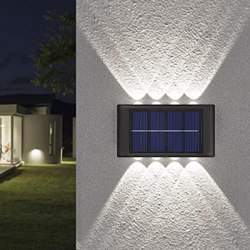 TECH LOGO ELECTRONICS Solar Wall Light UP and Down Wall Sconce Lamp for Exterior Wall Garden, Solar Deck Lights Outdoor Waterproof LED Light Garden-Warm yellow (2 WAY SOLAR LIGHT, 4) - Image 1