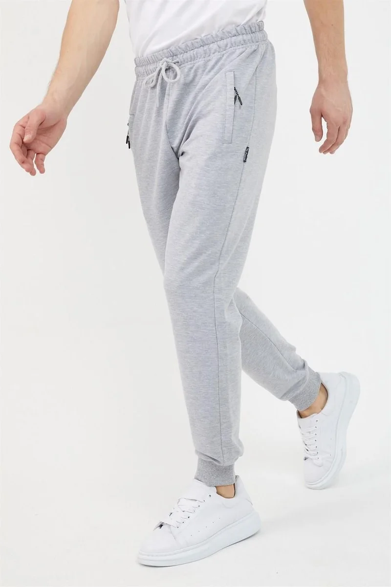 mmetalic Gray Men's Ribbed Leg Pocket Zipper Detailed Sweatpants