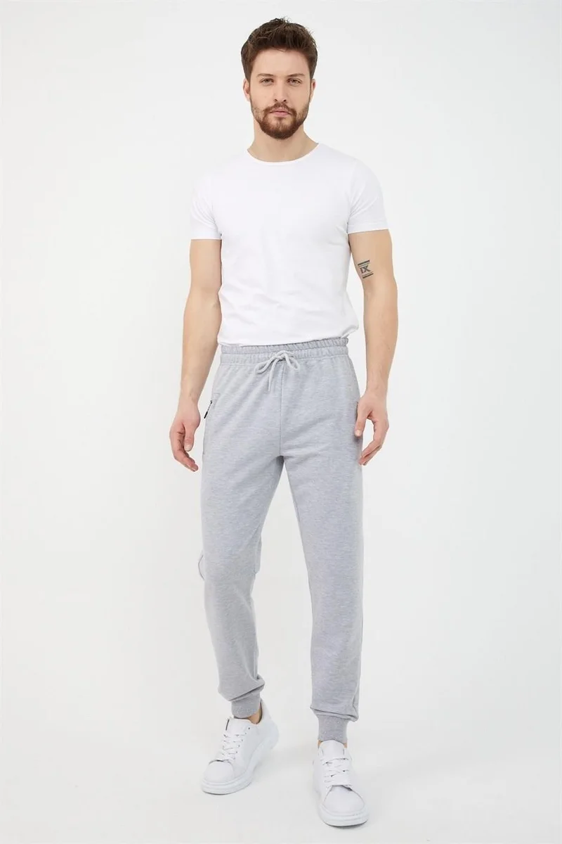 mmetalic Gray Men's Ribbed Leg Pocket Zipper Detailed Sweatpants