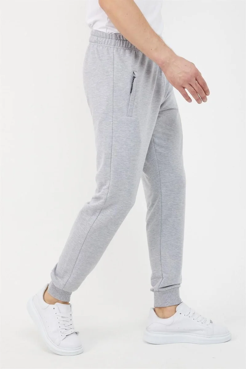mmetalic Gray Men's Ribbed Leg Pocket Zipper Detailed Sweatpants