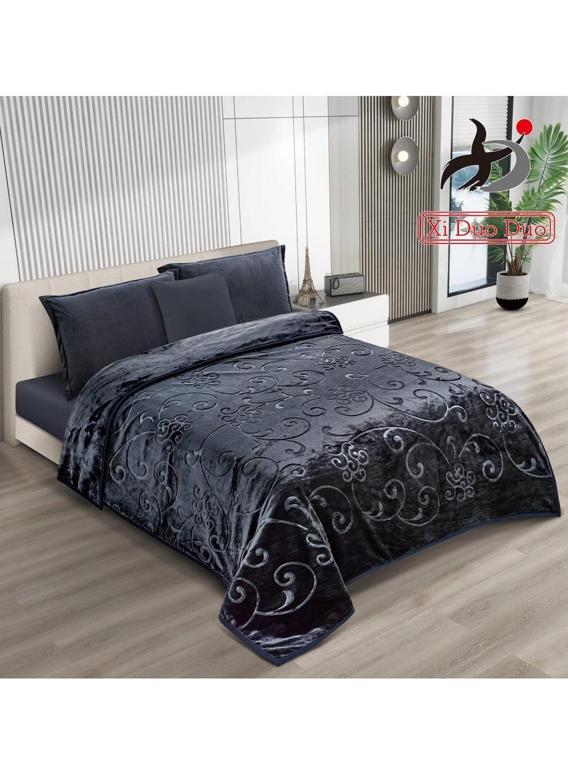 Xi Duo Duo Double blanket, weighing 6 kg, two floors, an engraved face, a plain face, with a super soft texture, king size, 200 * 240 cm