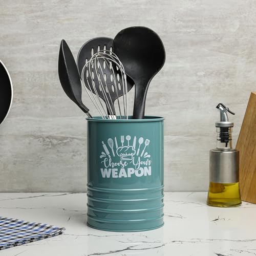 dudki Metal Cutlery Holder & Spoon Stand for Kitchen - Spoon, Knife, Fork, Chopstick, Cutlery Holder Kitchen Organizer Stand Dining Multifunctional Stand Choos Your Weapon (Moss-Green) - Image 1