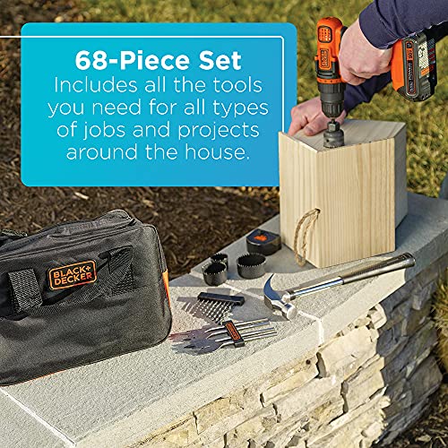 BLACK+DECKER 20V MAX 68-Piece Cordless Drill and Home Tool Project Kit with Tool Storage Bag (LDX120PK) - Image 5