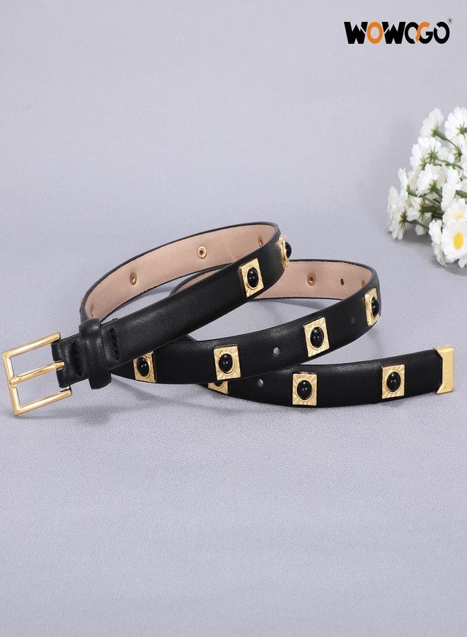 WOWOGO Black Studded Belt for Women Skinny Leather Belt Fashion Punk Thin Ladies Belt for Jeans Pants Dresses - Image 4