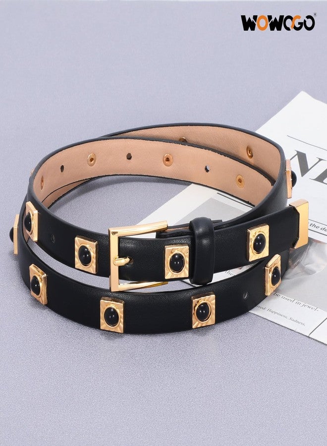 WOWOGO Black Studded Belt for Women Skinny Leather Belt Fashion Punk Thin Ladies Belt for Jeans Pants Dresses - Image 5