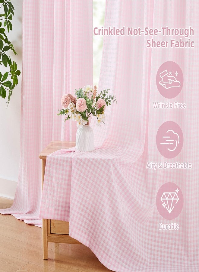 ZJDECOR Pink White Buffalo Plaid Curtain Panels 84 Inches Long,Crinkle Not-See-Through Sheer Drapes for Bedroom Living Room,Farmhouse Window Treatment,Rod Pocket,Tiebacks Included,52"Wx84"L(Pack of 2) - Image 3