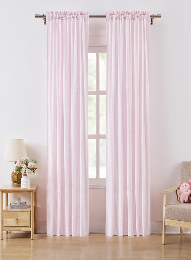 ZJDECOR Pink White Buffalo Plaid Curtain Panels 84 Inches Long,Crinkle Not-See-Through Sheer Drapes for Bedroom Living Room,Farmhouse Window Treatment,Rod Pocket,Tiebacks Included,52"Wx84"L(Pack of 2) - Image 2