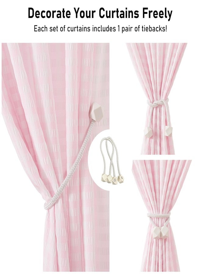 ZJDECOR Pink White Buffalo Plaid Curtain Panels 84 Inches Long,Crinkle Not-See-Through Sheer Drapes for Bedroom Living Room,Farmhouse Window Treatment,Rod Pocket,Tiebacks Included,52"Wx84"L(Pack of 2) - Image 5
