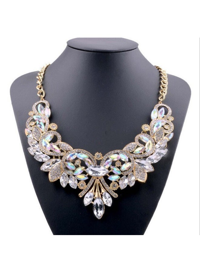 NIBEMINENT Stylish Statement Floral Necklace for Women with Exaggerated Rhinestone Embellishments