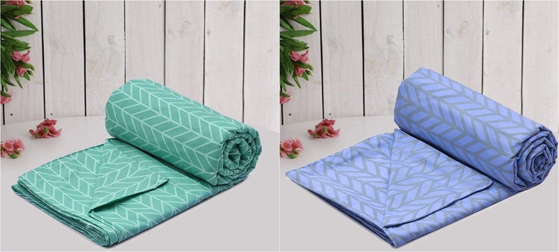 RUSTIC LINEN Soft Microfiber Cotton Printed Cotton Single Duvet Cover Combo, Self Printed Duvet Cover 60" x 90" Inch - 2 Piece Single Duvet Cover (Green and Blue) - Image 1