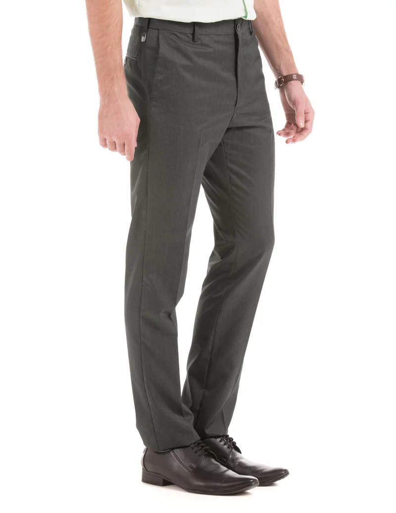 Arrow Charcoal Flat Front Tapered Fit Trousers for Men | Best Price UAE