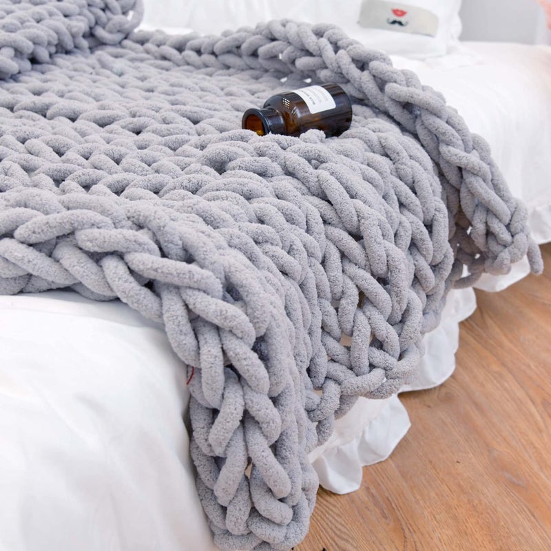 MocaDng Chunky Knit Blanket Throw 48"*71", Hand Knitted Warm Chenille Throw Blanket, Home Decor Soft Thick Yarn Cable Knit Blanket,Soft Breathable Fleece Banket Christmas for Couch Bed Sofa Best Gift (Gray) - Image 1
