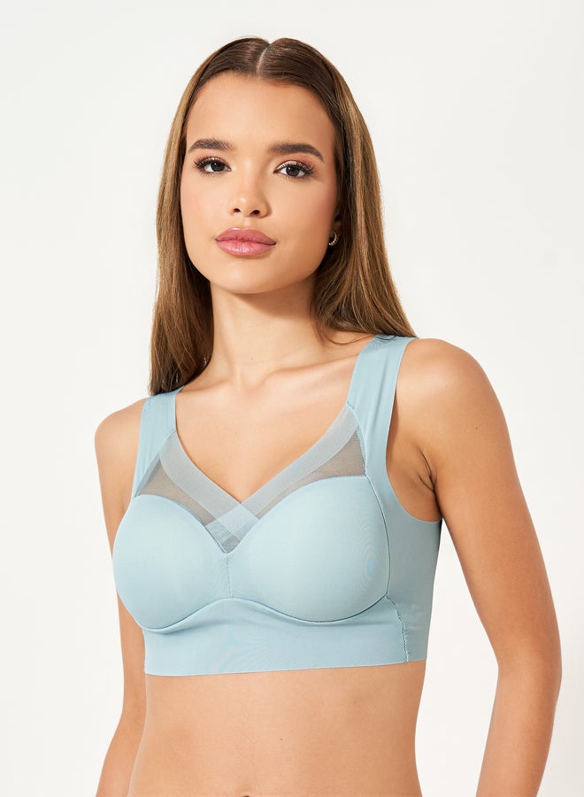 ستايلي عبوة من 3 - كروب توب مبطن بدون سلك بدعم كامل بتفاصيل شبكية متقاطعة من الأمام - Image 2