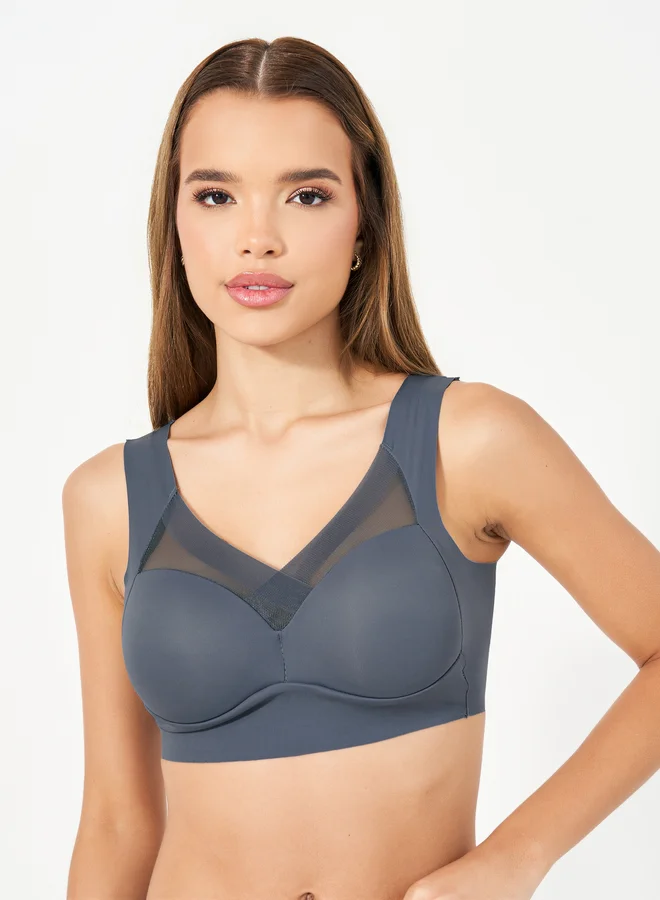 Styli Pack of 3 - Padded Non Wired Full Support Mesh Cross Over Front Detail Crop Top