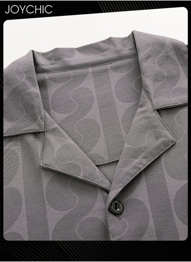 NIBEMINENT - 2-piece of Men's Lapel Pajamas Set Spring and Autumn Winter Pure Cotton Skin-friendly Breathable Sleepwear Long-sleeved Homewear with Pockets - Image 1