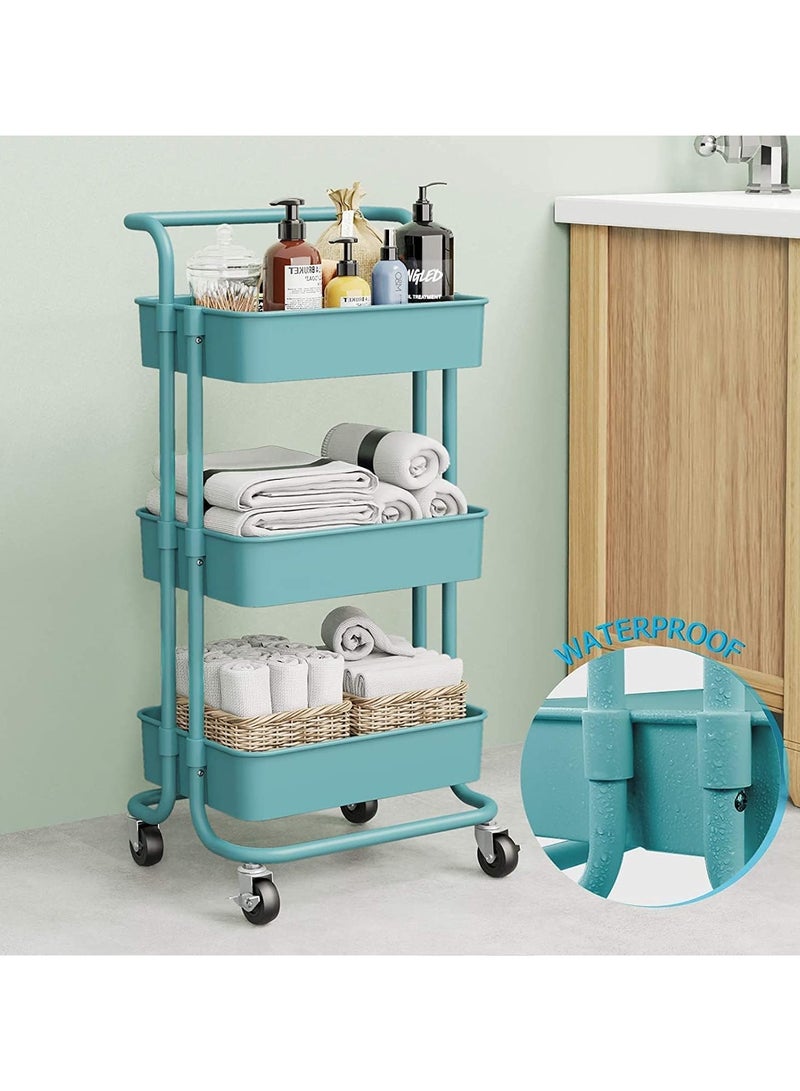 DubaiGallery 3 Tier Multi-Functional Moveable Wheels Rolling Metal Utility Cart Storage Organizer Shelves Basket  - Image 2