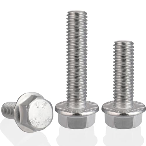 VGBUY M10-1.5 x 25mm Flanged Hex Head Bolts,304 Stainless Steel 18-8,Fully Threaded,Silver External Flange Hex Drive Screws,Pump,Fix Car,DIY Project(16Pcs) - Image 2